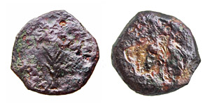 Zwei der gefundenen Münzen aus der nachherodianischen Zeit. (© Israelische Altertumsbehörde)