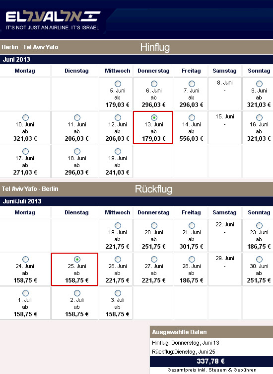 Preis-Check für Flüge im Juni von Berlin nach Tel Aviv: EL AL schneidet am besten ab, noch vor dem vermeintlichen 