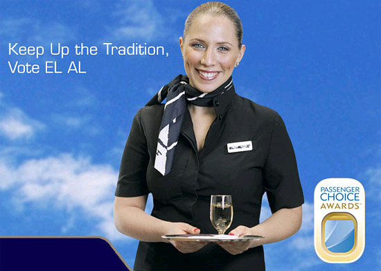 Israels größte Fluggesellschaft ruft zur Teilnahme am Passenger Choice Award auf. (EL AL Werbebanner)