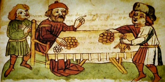 Mittelalterliche Darstellung: Jüdischer Verleiher beim Geldhandel. (© Phoenix)