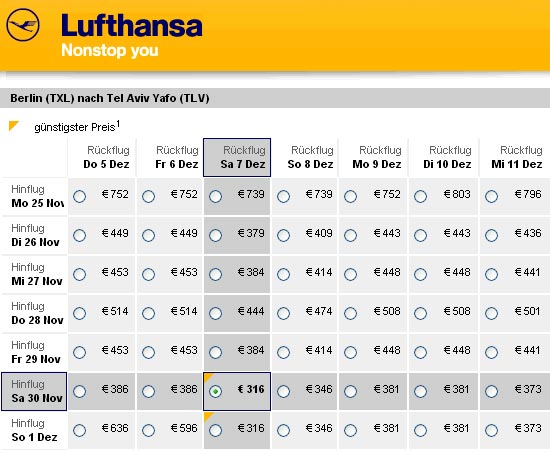 Erstaunlich günstig kann der Israel-Besucher auch kurzfristig mit Lufthansa fliegen. (© www.israelmagazin.de)