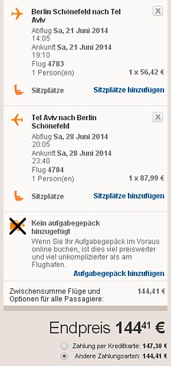 EasyJet-Flugpreis am 9.1.14 um 10.00 Uhr.