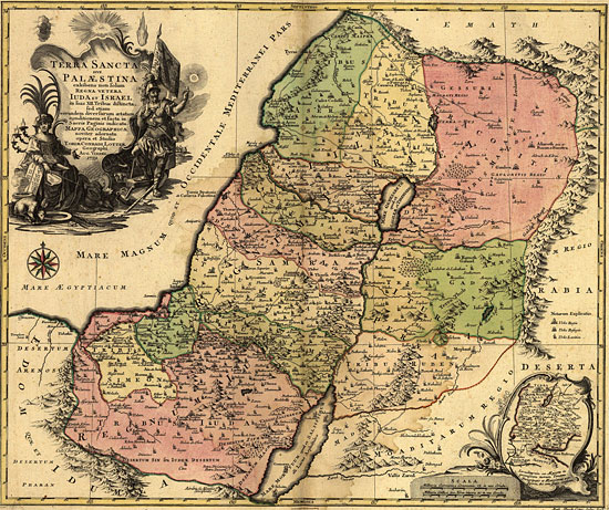 Das tatsächliche Heilige Land erstreckt sich über eine größere Fläche, als in den Grenzen des heutigen Israels. (Karte von 1759, gemeinfrei Wikimedia)